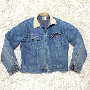 Vintage 80s Lee Stormrider Blanket Lined Denim Jean Trucker Jacket Blue 42 L
